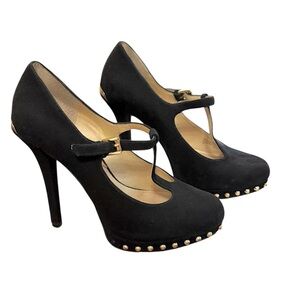 Michael Kors Black Suede T-Strap Studded Platform Heels Size 6